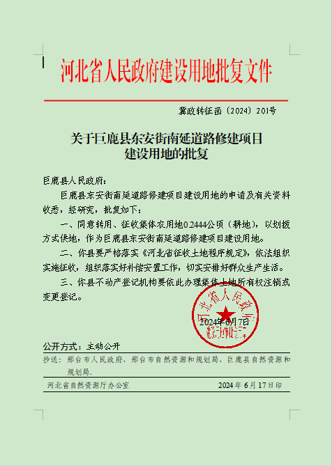 巨鹿县东安街南延道路修建项目批复.png